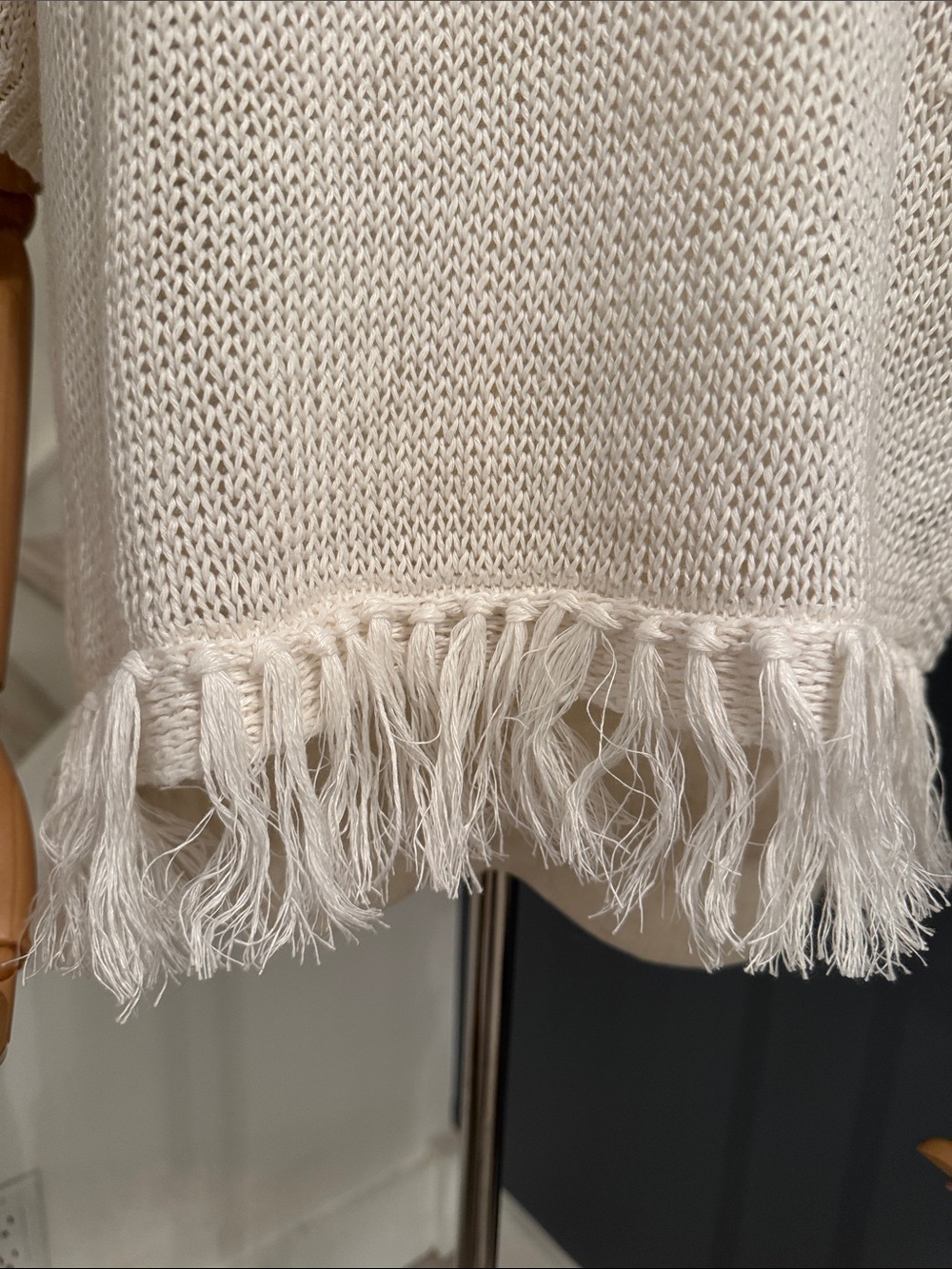 J. Crew Cream Knit Fringe-Trim Top. Size Small - Picture 3 of 9